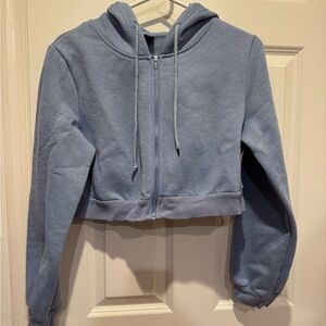 SHEIN Light Blue Fleece Crop Hoodie, Size Medium